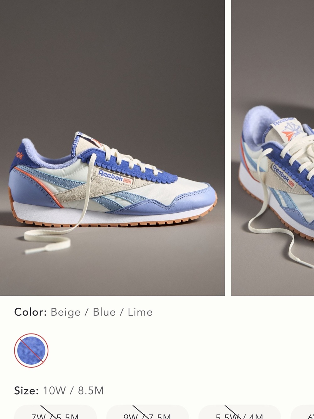 Reebok x Anthropologie Retro Runner in Beige, Light Blue & Lime Accent